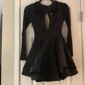 Black mesh long sleeve dress